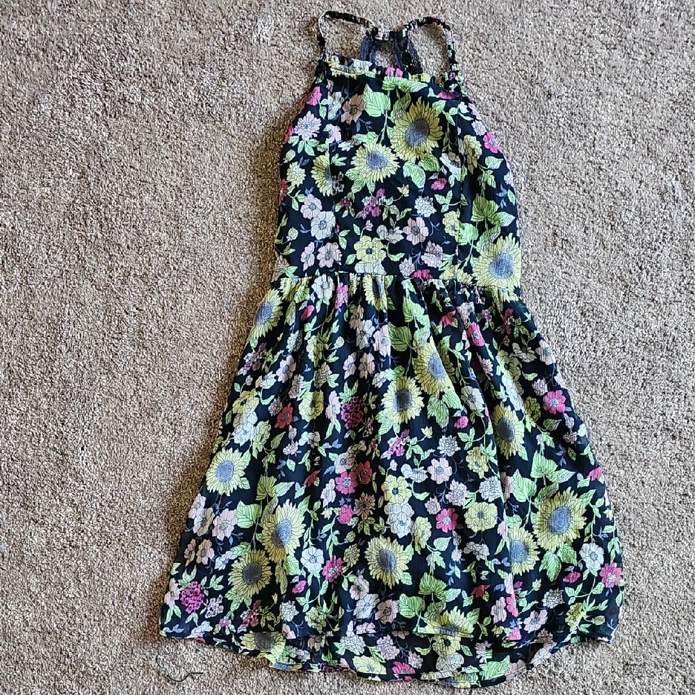 abercrombie kids Navy Floral Halter Dress with Pink & Lime Flowers